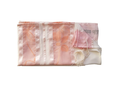 Peach and Pink Floral Girl's Tallit, Bat Mitzvah Tallit, Feminine Tallit, Women's Tallit Prayer Shawl flat 1