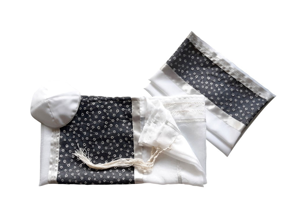 Handmade Sheer Tallit With Silver Dots, Women's Tallit, Girl's Tallit, Feminine Tallit, Bat Mitzvah Tallit set