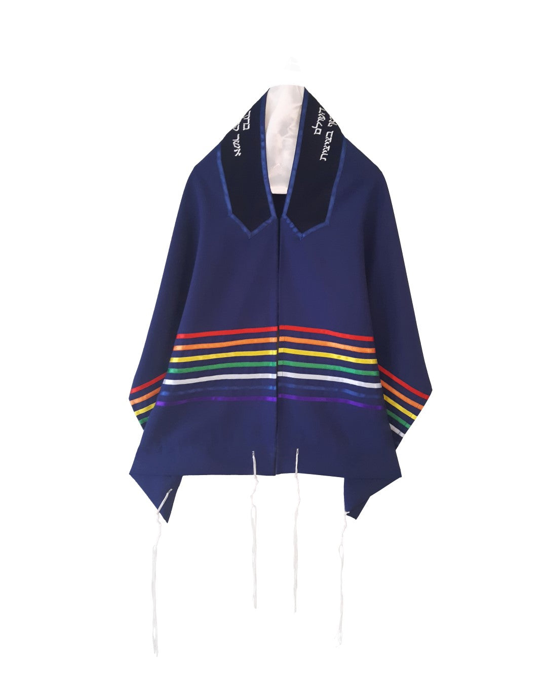 Handmade Rainbow Tallit, Joseph's Coat of Many Colors Tallis, Blue Bar ...