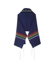 Load image into Gallery viewer, Handmade Rainbow Tallit, Joseph&#39;s Coat of Many Colors Tallis, Bar Mitzvah Tallit back, Talit for Man, Blue Base Ttzitzit
