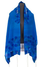 Load image into Gallery viewer, Hand painted Floral Royal Blue Silk Tallit For Women, girls tallit