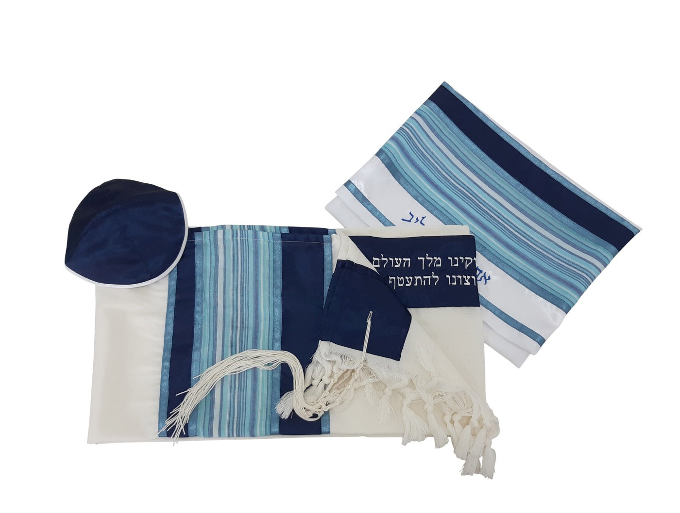 Light Blue and Silver Stripes on Wool Tallit, Bar Mitzvah Tallit set, Tzitzit Custom Tallit from Israel