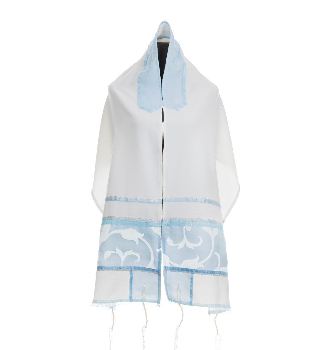 Paper Cut Blue Girls Tallit, Tallit for Woman by Galilee Silks Israel