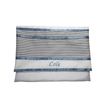 Load image into Gallery viewer, Smoked Blue with Light Blue Stripes Tallit Bag, Bar Mitzvah Tallit Bag, Personalized Tallit Bag