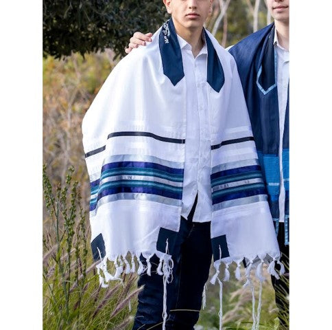 Exclusive Tallit Prayer Shawl with Blue, Gray and Silver shades