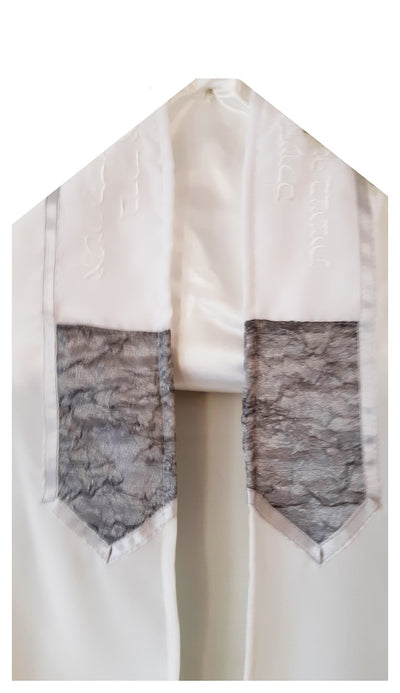 Gray Organza Panel decorated Silk Tallit For Woman, Girl's Tallit CU, Women's Tallit from Israel