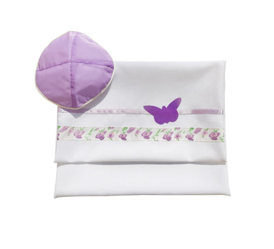 Purple Butterfly Tallit for Girls bat mitzvah tallit ba and kippah