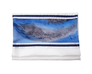 Moon Surface & Sea Hand Painted Silk on Wool Tallit, Bar Mitzva Tallit bag, Tzitzit