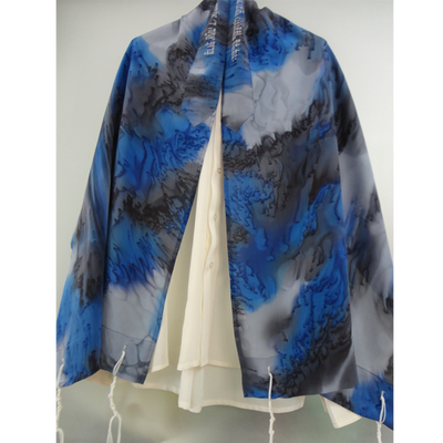 Blue and Black Silk Tallit for women