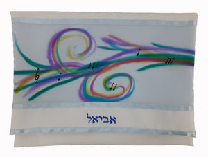 Musical tallit, bat mitzvah tallit bag with name by Galilee Silks