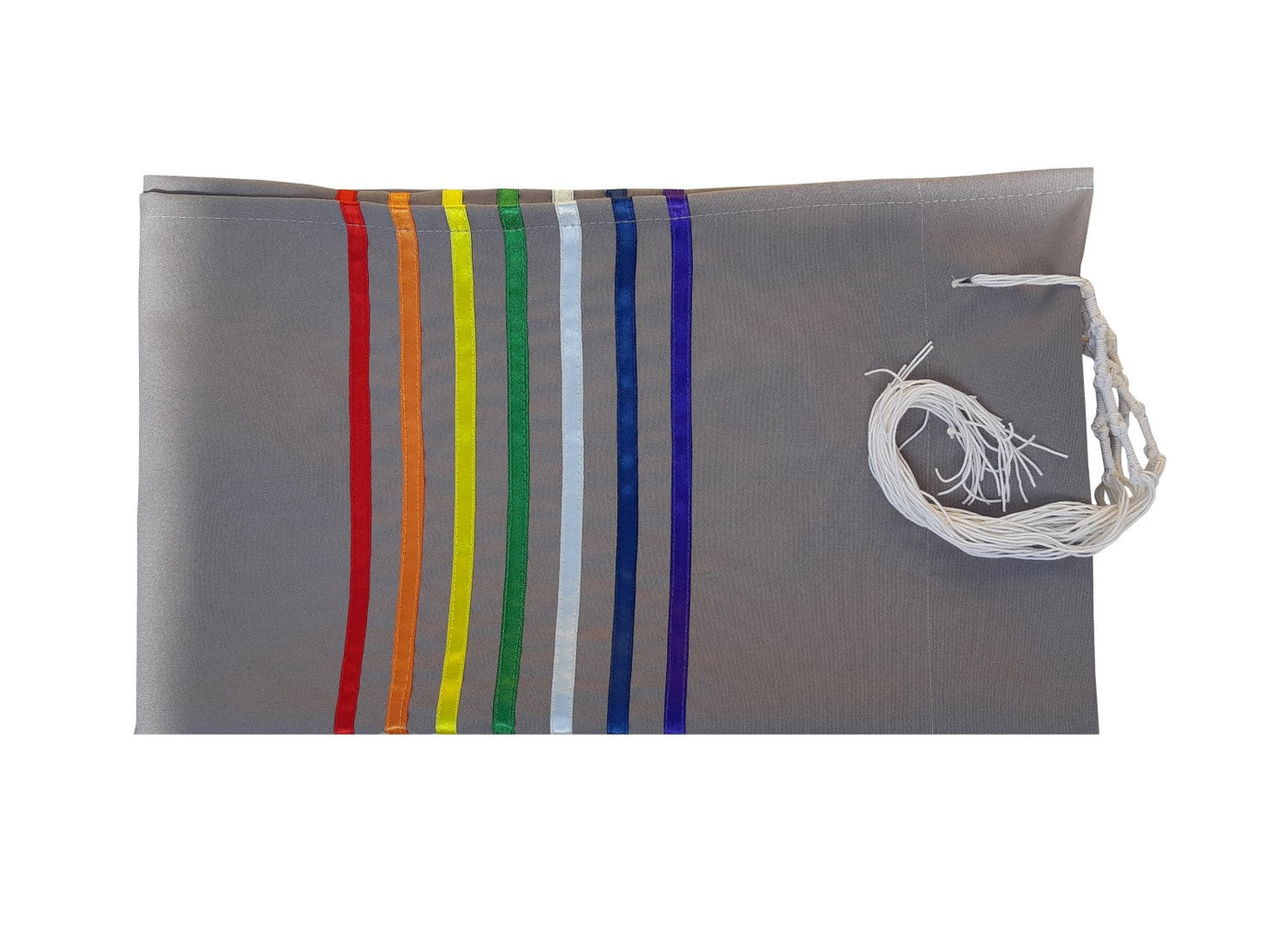 Handmade Rainbow Tallit, Joseph's Coat of Many Colors Tallis, Gray Tallis flat Bar Mitzvah Tallit