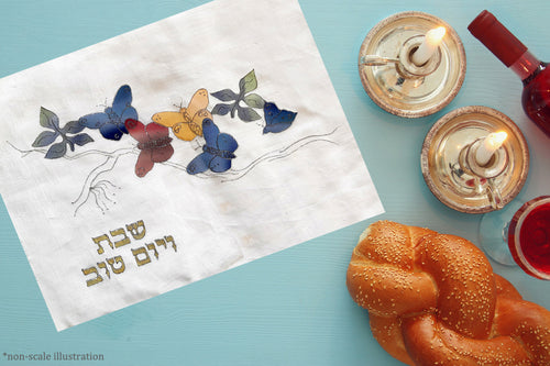 Butterflies Celebration Hand Painted Challah Cover