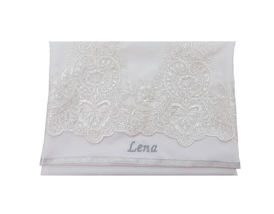 White Tallit with White Lace Decoration Women's Tallit, Feminine Tallit, woman wedding tallit name on bag